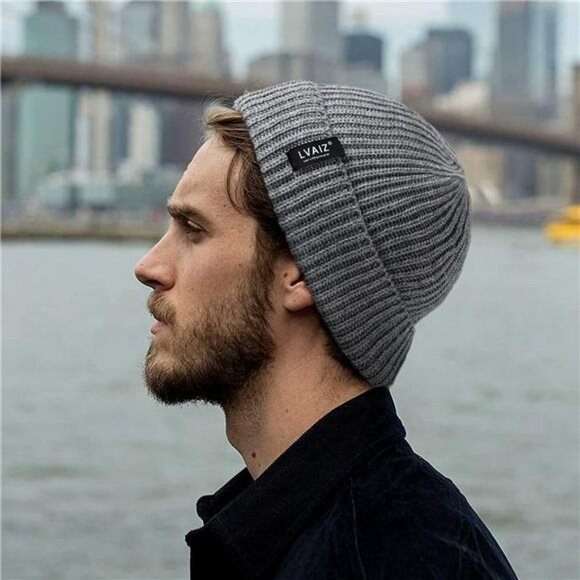 Winter Knitted Fishermen Beanie Hats for Men Merino Wool Short Cuffed Skull Cap - Picture 1 of 6